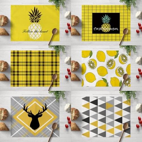 1Pcs Geometric Pineapple Pattern Placemat Yellow Dining Table Mats Drink Coasters Cotton Linen Pads 42*32cm Kitchen Accessories