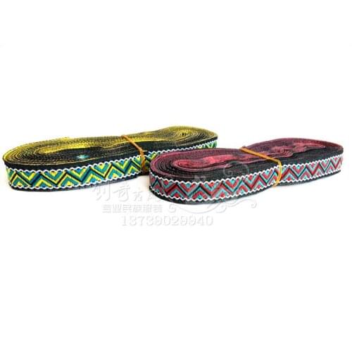 Red and yellow geometry pattern (1.3cmx14M) National wind embroidered Polyester Woven Jacquard Ribbon DIY Accessories Dog collar