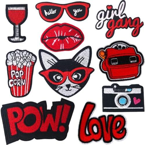 Red Patch on Clothes Stripe for Clothing Embroidery Iron on Applique on Clothes Stickers DIY Badge Patchwork Accessories Girl
