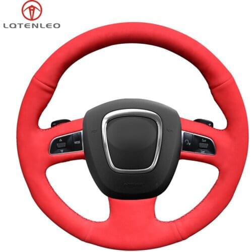LQTENLEO Hand Sew Car Steering Wheel Cover Red Suede For Audi A4 S4 2005-2012 A6 S6 A8 2006-2011 S8 2007 Seat Exeo 2009-2012