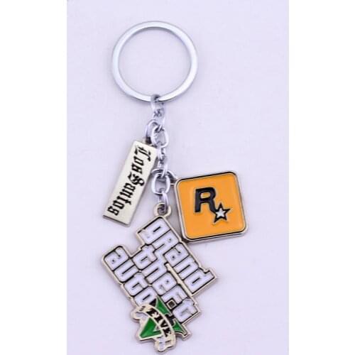 Hot Sale Game PS4 Xbox PC Rockstar Keyfob Keyring Game GTA V Grand Theft Auto 5 Keychain For Fans Key Chains Key Ring llaveros