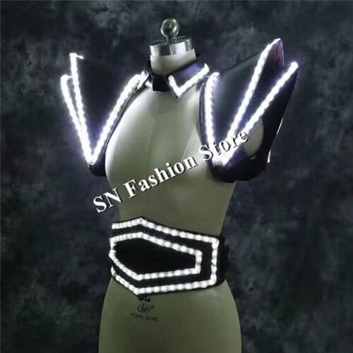 LZ21 White LED Suit LED Lighted Vest Luminous Waistcoat women led stage show wears clothing stage dj singer led dress costumes
