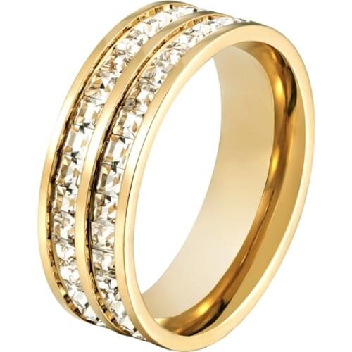 Fashion Jewelry Double Row Square Crystal Woman Ring Stainless Steel High Quality Wedding Love Gift Wholesale Ring Drop Shipping