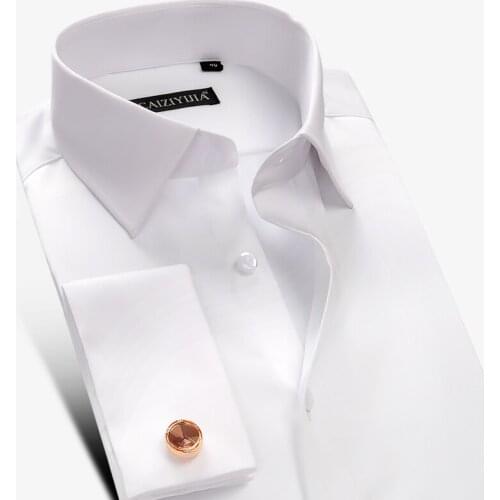 Fashions Business Shirts Long Sleeves Shirt For Men Solid Color Mens Suits Shirts High Quality Cotton Shirt Cufflinks