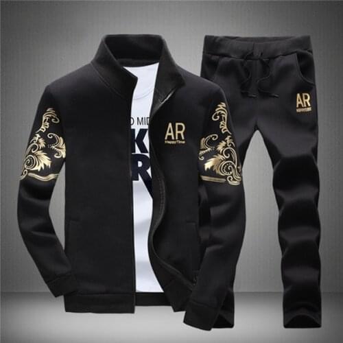 Men Tracksuit Outerwear Hoodie Set 2 Pieces Autumn Sporting Track Suit Male Fitness Stand Collar Sweatshirts Jacket + Pants Sets
