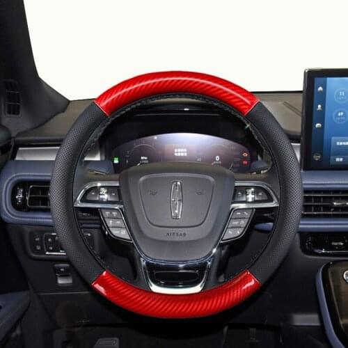 Genuine Leather Car Steering Wheel Cover 15 inch/38cm for Lincoln MKZ MKC MKX MKT MKS Nautilus Navigator Aviator Continental