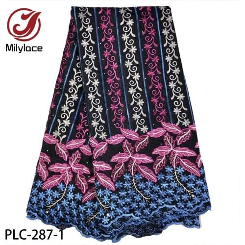 Latest Cotton Lace Fabric with Stones Embroidered Flowers Swiss Voile Lace Fabric for Wedding 5 Yards Per Lot PLC-287