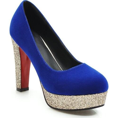 New wedding shoe 2019 age season high with thick with sequins size 43 yards 32 - shallow mouth single woman shoes