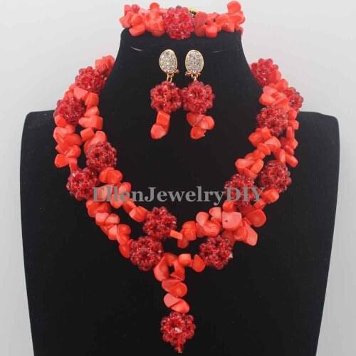 New Marvelous Nigerian Wedding Beads Necklaces Orange Coral Beads Jewelry Set African beads Jewelry Set for Women W13839