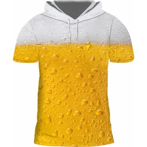 OGKB Fashion Men/women Print Fresh Beer 3D Hooded Tshirt Casual Summer Hip Hop Sportwears Short Sleeve T Shiet Streetwear Homme