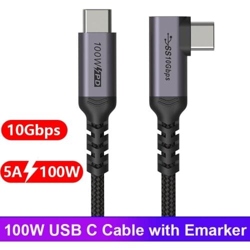 PD 100W USBC Cable for Mobile Phones USB 3.1 Gen 2 USB C to Type C 90 Degree 10Gbps 5A Power Data Cable Wire for Charging Type C