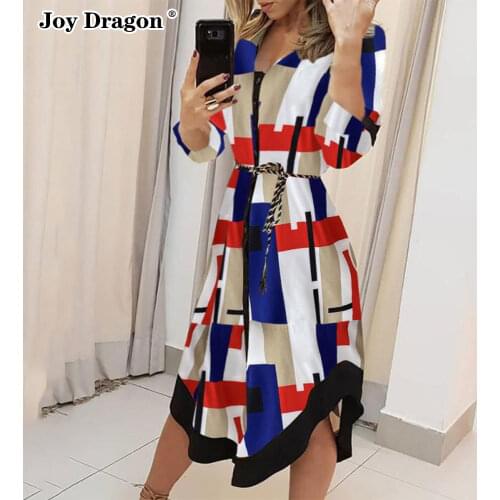 Autumn Dress Contrast Color Irregular Slim Fit Long Polo Neck Button Lace Up Spring New Middle Sleeve Striped Shirts Dresses