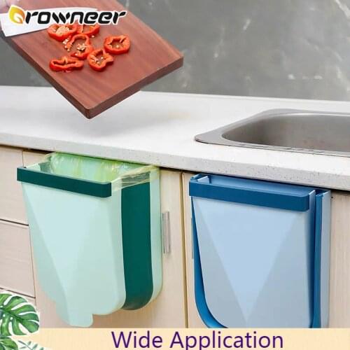 Hanging Trash Can TPE Folding Storage Bin Space Saving Garbage Box Wall Mounted Cabinet Door Waste Baskets Kitchen Organizer