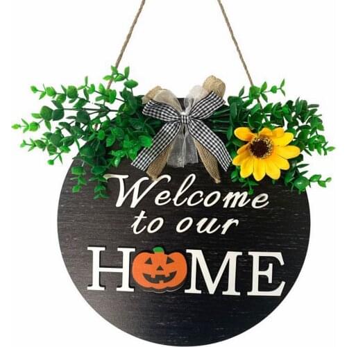 Customized Door Pendant Round Hanging Sign Christmas Halloween Front Door Decoration Creative Welcome Sign Hanging Wooden Sign