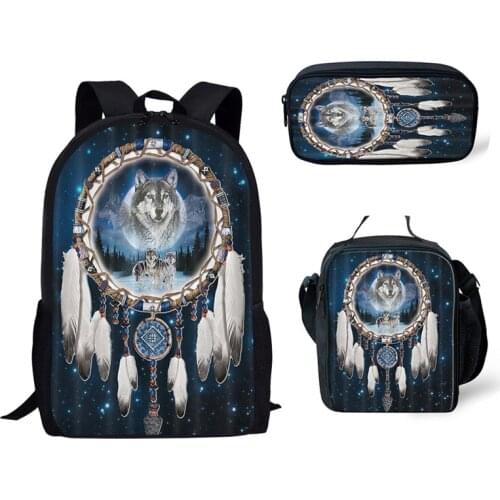 Kids Colorful Design School Bag with Pencil Case Dreamcatcher Printing School Backpack for Boys Girls 3Pcs/Set Book Bags