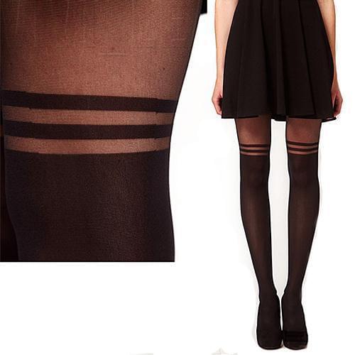 Sexy Lady Double Striped Mock Over The Knee Socks Stockings Sheer Pantyhose