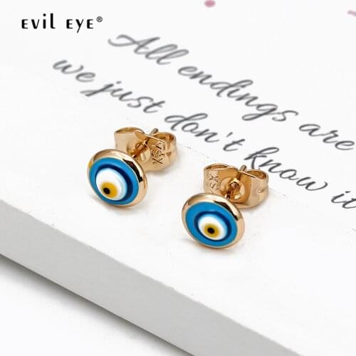 EVIL EYE Dropping Oil Heart Blue Turkish Eye Stud Earrings Copper Gold Color Small Earrings Fashion Jewelry for Women Girls BE78