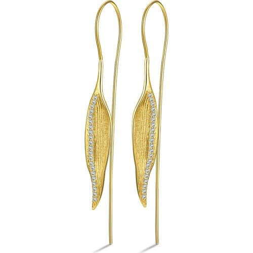 Bamboo Leaf 925 Sterling Silver Earrings Zircon Personality Long Silver Earrings Temperament Simplicity Silver Earrings 925