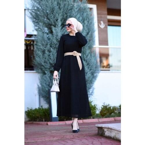 Straw Arched Lace Dress Black