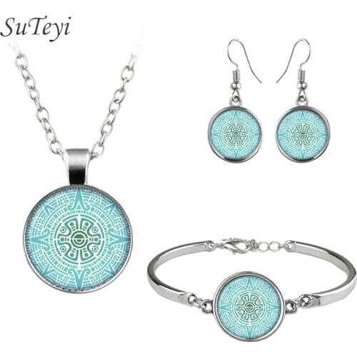 SUTEYI Hot Selling Women Jewelry Set Crystal Glass Earrings Handmade Abstract High Quality Necklace Mandala Bracelet Jewellery
