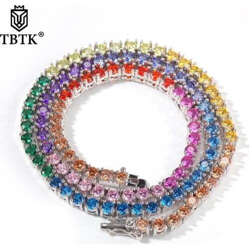 TBTK Colorful 4mm CZ Tennis Chain Necklaces Luxury Fashion Hiphop Round Stone Charms Jewelry Best Friend Gift