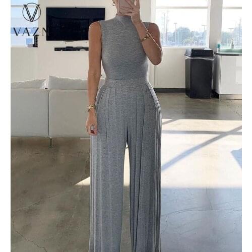 VAZN 2021 Spring Solid Evening Party Cross Bandage Top Strapless Sleeveless Young Sexy Women Pencil Jumpsuits