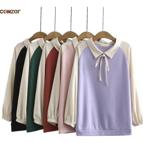 Patchwork women long sleeve t shirt knit 2020 autumn loose tops clothing womens casual t-shirt femme camisetas mujer plus size