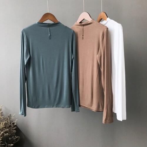 Bella Philosophy 2018 autumn new long-sleeved elastic cotton shirt womens knit bottoming stretchy stand collar
