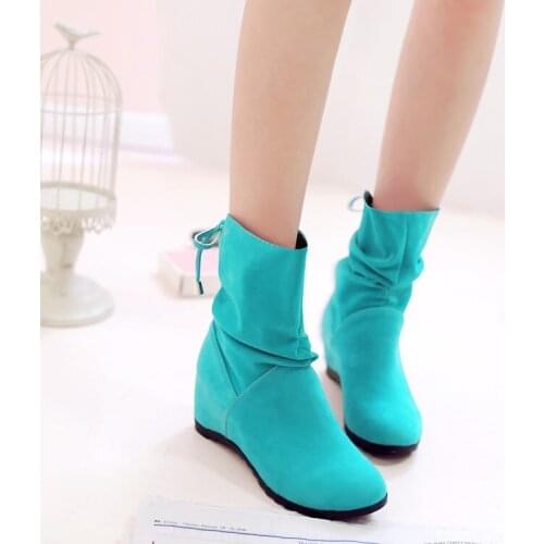 Big Size 9 10 11 12 boots women shoes ankle boots for women ladies boots shoes woman winter Solid color wedge with rounded head