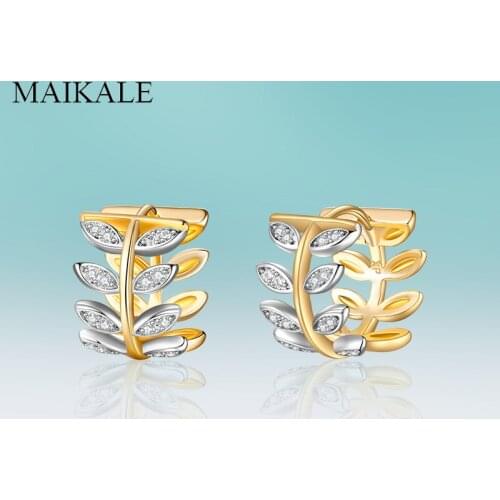 MAIKALE New Fashion Statement Small Gold Circle Leaf Earrings Zirconia Hoop Earrings for Women Jewelry Delicate Gifts Brincos