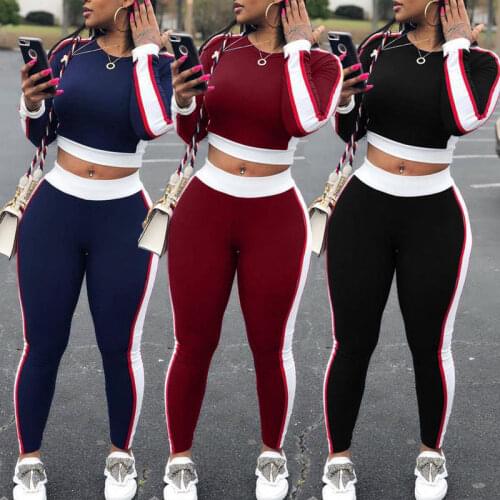 Women 2Pcs Set Sexy Womens Tracksuit Sportwear Sleeve Crop Top Pants Outfit Workout Gym Fitness Athletic Women Clothes