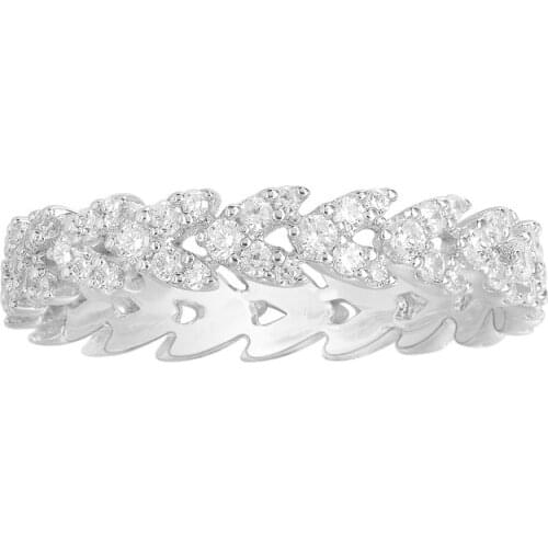 SLJELY Luxury Brand Solid 925 Sterling Silver White Heart Wheat Ears Ring Micro Cubic Zirconia Stones for Women Fashion Jewelry