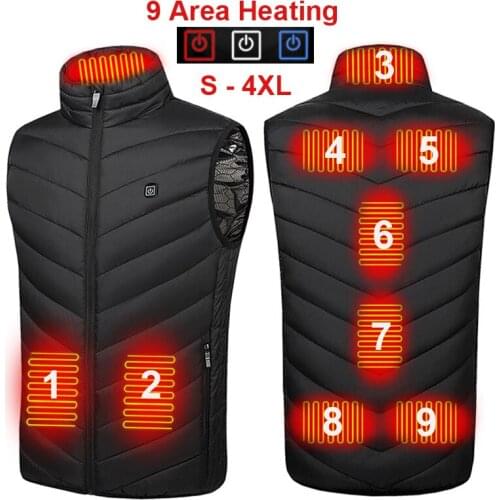 New 9 Places Heated Vest Men Women Usb Heated Jacket Heating Vest Thermal Clothing Hunting Vest Winter Heating Jacket