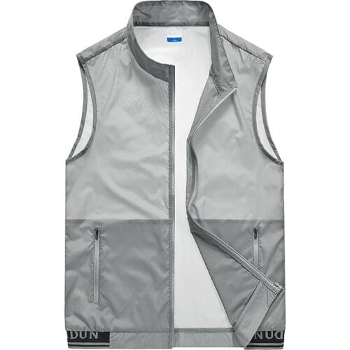 Mens Waistcoats Mens Summer Sleeveless Ultra-thin Waistcoat Vest Fashion Breathable Outerwear Casual Sunscreen Vest Jacket Male