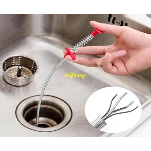 100Pcs/lot Fast Shipping Metal Wire brush Hand Kitchen Sink Cleaning Hook Sewer Dredging Device Spring Pipe Hair Dredging Tool