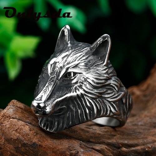 316L Stainless Steel Wild Wolf Head Biker Rings Mens Fashion Animal Viking Jewelry Cool Gift for Him Vintage Style Man Anel