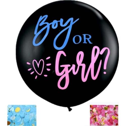 36 Inch Black Gender Reveal Latex Balloon Boy or Girl Gender Reveal Baby Decorations Balloon Confetti Party Supplies