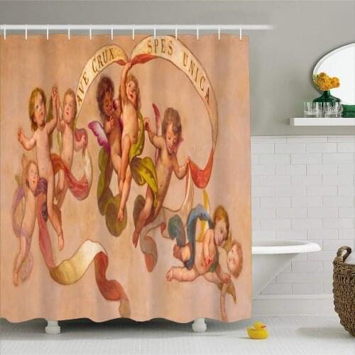 Angel Oil Painting Shower Curtain for Home Durable Waterproof Polyester Bath Curtain with Hooks Bathroom Decor 1 Piece 180x180cm