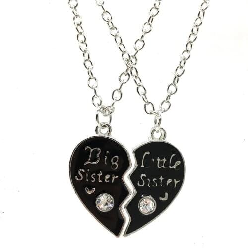 Bespmosp 24Set/Lot Wholesale"Big Sister Little Sister"Black Broken Heart Crystal Pendant Necklace Charm Jewelry Couple Gifts Hot