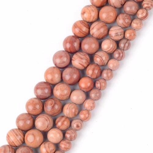 Wholesale 6 8 10mm Natural Stone Beads Light Orange Wood Jaspers Round Beads for Jewelry Making Bracelet Necklace Jewellery 15"