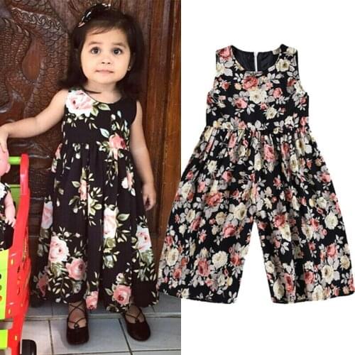 Toddler Kids Baby Girl Flower Sleeveless Romper Harem Jumpsuit Clothes Outfit Printing Floral Fashionable