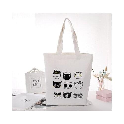 Cute cat Print Canvas Shopping Bag Gift for Student Friend Reusable Shopper Bag Women Fashion Travel Eco Bags Female Cloth Bag