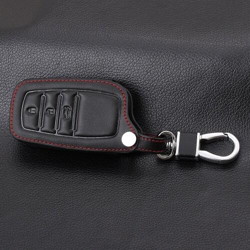 3 Buttons Leather Key Cover Cases For Toyota Miral Fortuner Rav4 Highlander Crown Smart Key KeyChain Fob Car-Styling