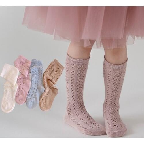 Summer Kids Socks Baby Girls Knee High Toddler Solid Socks Cotton Long White Princess Mesh Socks Children Hollow Out Socken