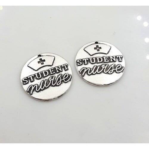 20pcs/lot 25mm ancient alloy metal disc Embossed lettering student nurse charms pendant for DIY jewelry making material
