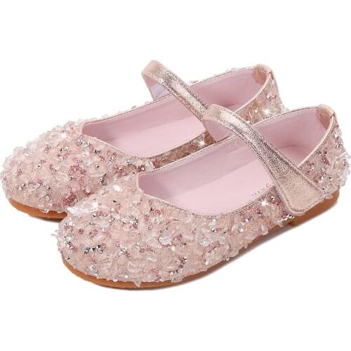Fashion Girls Crystal Princess Shoes With Rhinestone Shining Flats For Medium Big Kids Childrens Wedding Party Dancing Shoes