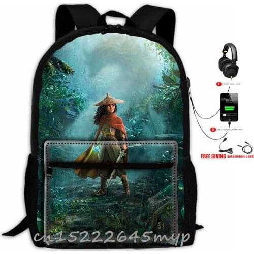 Raya and The Last Dragon 3d Print Bag Men 17inch Hot Bookbag Backbags Usb Charging Backpacks for School Teenagers Girls Rucksack