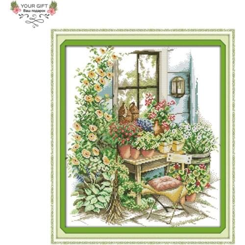 Joy Sunday F693(2) 14CT 11CT Counted and Stamped Home Decor Spring Garden Needlepoints Embroidery Cross Stitch Kits