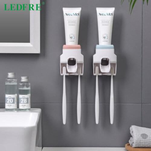 LEDFRE Wall Mount Automatic Toothpaste Dispenser Bathroom Accessories Waterproof Toothpaste Squeezer Toothbrush Holder LF71049