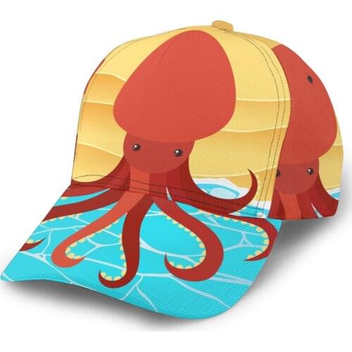 2021 Summer New Unisex Outdoor Sport Sunscreen Baseball Hat Running Visor Cap Red Octopus Beach